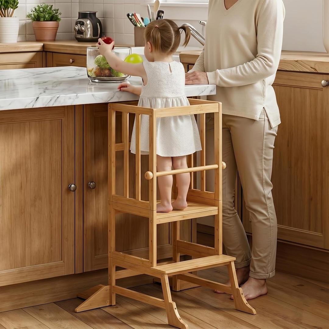 COSYLAND Toddler Standing Tower - Adjustable Height Kitchen Stool Helper