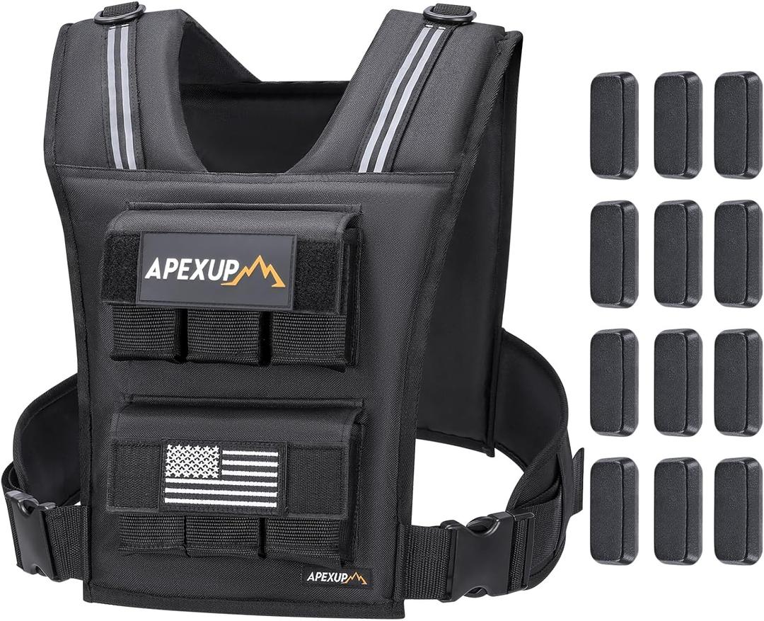 APEXUP Adjustable Weighted Vest Men 20lbs/30lbs/40lbs Weights with Reflective Stripe, Weight Vest Woman Workout Vest for Strength Training Running Walking (Black)