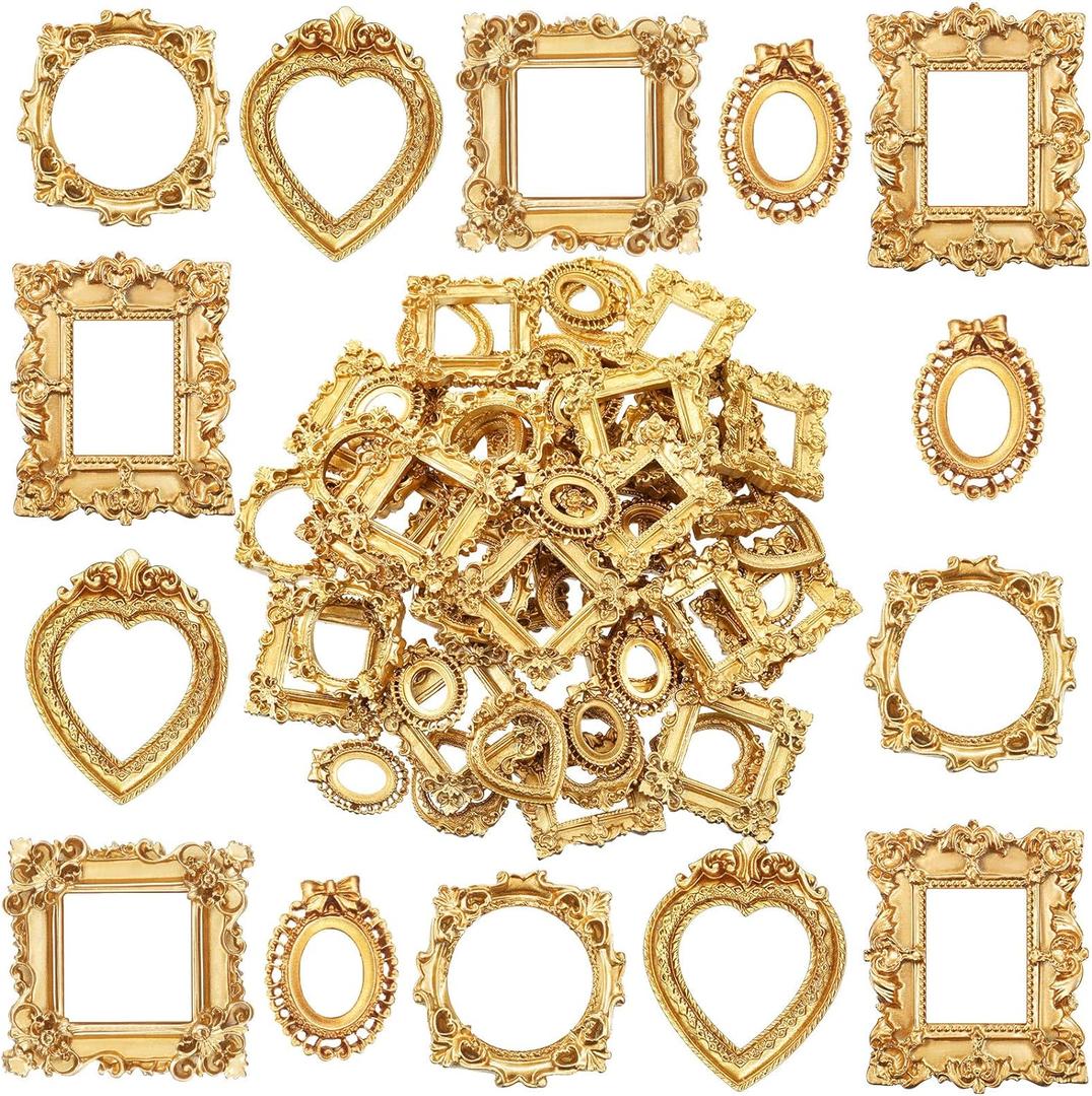 Vicenpal 100 Pieces Gold Vintage Resin Picture Frame Antique Photo Mini Resin Jewelry Display Photography DIY Small Frame for Manicure Photo Home Decoration