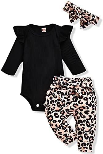 Aalizzwell Preemie Newborn Infant Baby Girls Clothes Ribbed Romper Bodysuit Pants Set Fall Winter Outfits, Size:90