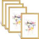 4x6 Picture Frames Set of 4, Gold Matte Thin Modern Metal, for Horizontal & Vertical Wall Hanging and Tabletop, Aluminum Floating Photo Frame, Display 3x5 with Mat or 4x6 without Mat (4 Pack)