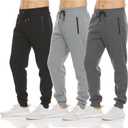PURE CHAMP Mens 3 Pack Fleece Active Athletic Workout Jogger Sweatpants for Men with Zipper Pocket and Drawstring Size S-3XL (Large)