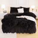 Andency Queen Comforter Set Black, Fluffy Winter Faux Fur Warm Soft Plush Bedding Comforter Set (1 Velvet Comforter & 2 Pillowcases), Fuzzy Thick Heavy Puffy Comforters Bed Set