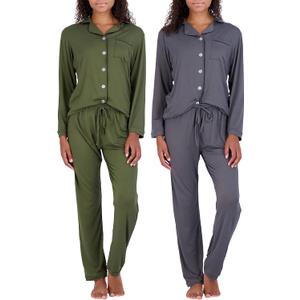 Real Essentials 2 Pack: Women's Pajamas Set Button Down Pants Soft Matching Sleepwear  (3X)