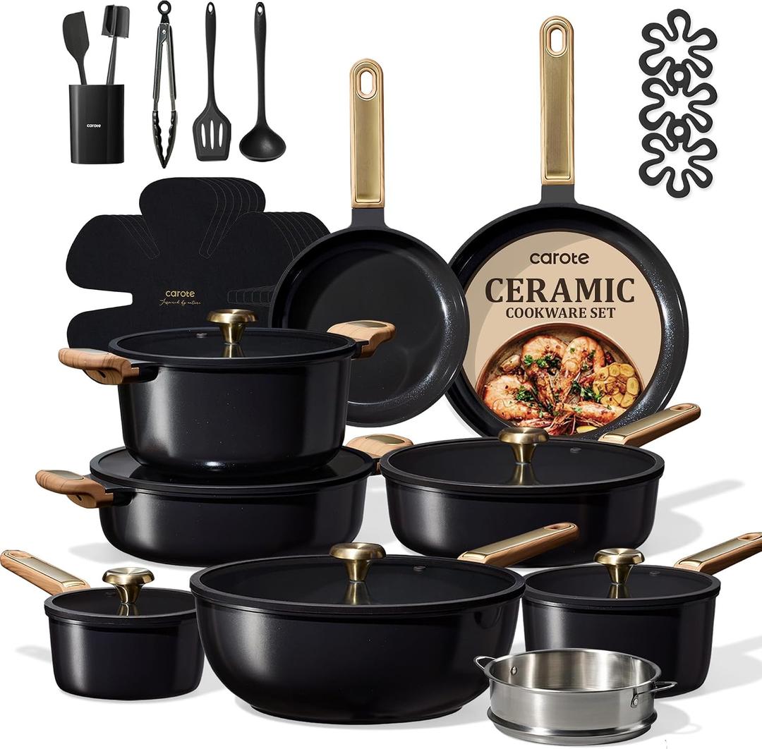 CAROTE 31pcs Ceramic Cookware Sets, Pots and Pans Set, with Wok, 31 Piece