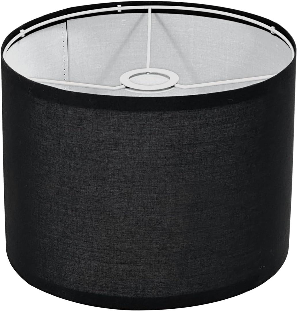 Black Drum Lamp Shade, Medium Lamp Shade Replacement 11.81" Top x 11.81" Bottom x 7.87" High, Fabric Lampshade for Table Lamps, Floor Lamps, Bedroom Bedside Lamps, E26 E27 Compatible