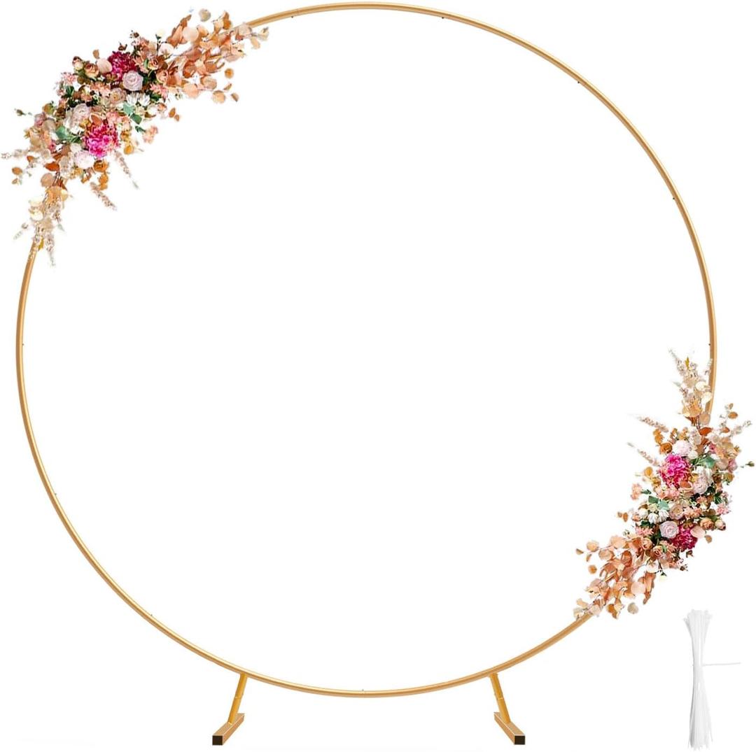 IDAODAN 6.9ft Round Backdrop Stand Circle Arch Frame, Golden Metal Balloon Arch Stand Kit for Wedding Birthday, Balloon Ring Base & Photo Backdrop Decor
