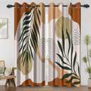 Renaiss Mid Century Boho Blackout Curtains for Bedroom Abstract Palm Leaf Arch Sun Window Curtain Modern Minimalist Art Window Drapes for Living Room Decor Curtains 2 Panels Set, 53x84 Inch (Beige1)