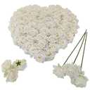 ATFL Artificial Satin Rose Flower Heads, 48 Pcs Silk Rose Heads with Stems, 3.3'' Rose Artificial Flowers Bulk, Artificial Rose Flower Heads for DIY Crafts Bouquet (48, Ivory)
