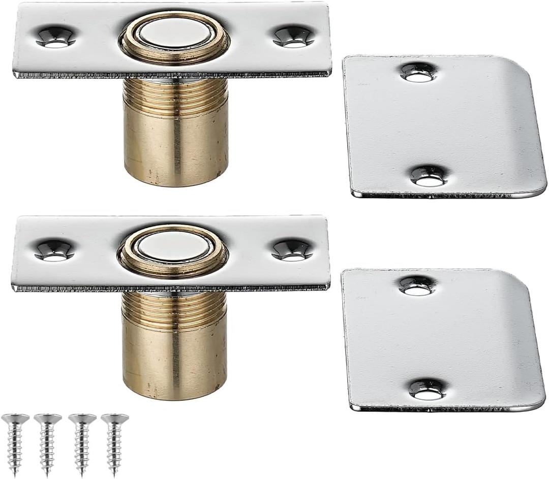 JQK Closet Magnetic Door Ball Catch Hardware, 430 Stainless Steel Catch Adjustable with Strike Plate, Polished Steel Finish 2 Pack, HBC120-BN-P2 (Chrome)