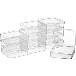 SATINIOR 12 Pack Clear Plastic Beads Storage Containers Box with Hinged Lid for Beads and More (2.52 x 2.52 x 0.79 Inch)