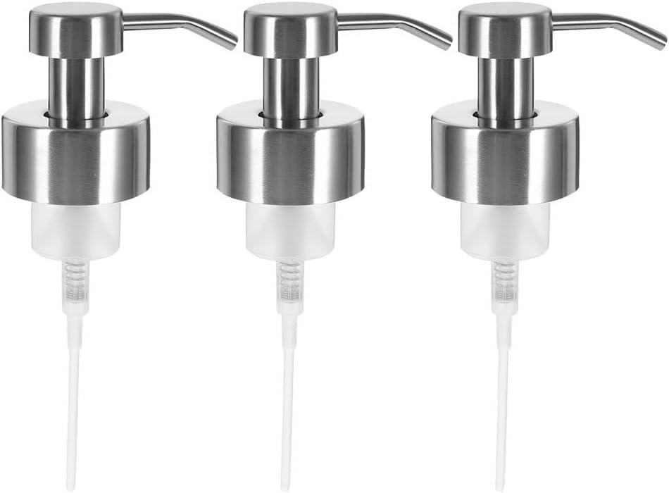 3Pcs Thread Mouth Foaming Soap Dispenser Pump Stainless Steel Replacement Lotion Shampoo Bottle Pumps for Bathroom Countertop