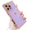 PERRKLD for iPhone 16 Pro Case Cute Love Heart Plating for Women, with Screen Protector, Glitter Sparkle Rhinestone Diamond Border Design Slim Rectangle Wireless Protection Case Cover, Pink