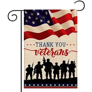 Veterans Day Garden Flag Vertical Double Sided Burlap 12×18 Inch Memorial Day, Fourth of July, Veterans Day Patriotic Flag Decorations 2 PACK