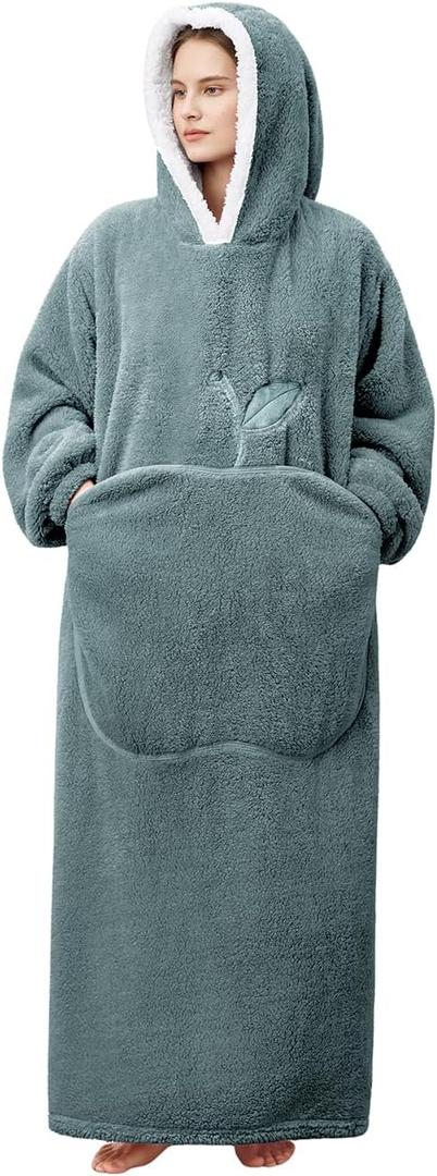 Wearable Blanket Hoodie for Women - Oversized Hooded Blanket for Adults Warm Cozy Christmas Birthday Gifts for Mom Fluffy Plush Blanket Sweatshirt Dark Green (Adults Extra Long)