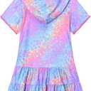 LUCKYGAL Girls Swimsuit Cover Up Zip-Up Terry Swim Coverup Rainbow Leopard Beach Bathing Suit Wraps, Size 8 9