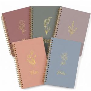 Gueevin 5 Pack Spiral Notebook Aesthetic School Supplies A5 Wide Ruled 160 Pages/ 80 Sheets Cute Notebook for Work Students School Office Supplies(Soft Colors,Classic)