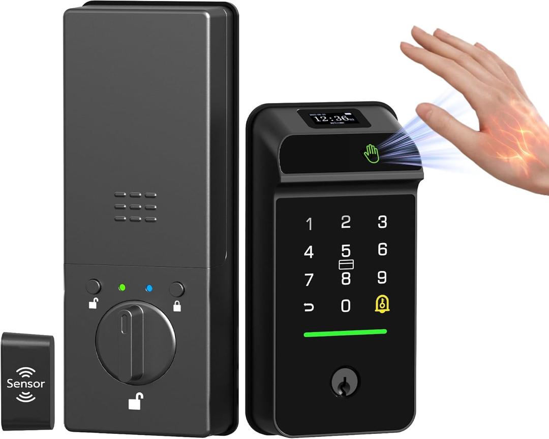 Anweller MD3 Palm Vein Smart Deadbolt Lock, Keyless Entry Door Lock for Front Door, Built-in WiFi, 10000mAh Battery, Display Screen, Auto Lock Sensor, Code Keypad, RFID Card, App Remote Control