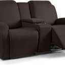 TAOCOCO Reclining Loveseat with Middle Console Slipcover, 4 Piece Polyester Fabric Stretch Loveseat Reclining Sofa Covers (Coffee, 2 Seat Recliner Cover with Console)