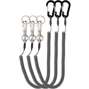 Lix&Rix Retractable Safety Coiled Lanyard with Aluminium Alloy Carabiner Clip, 3pcs Black