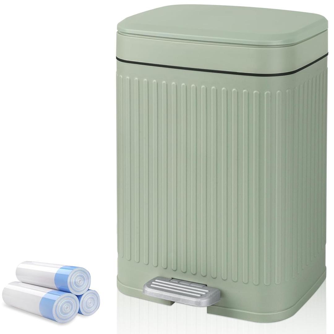 rejomiik Small Bathroom Trash Can with Lid 2.1 Gallon Soft Close Step Slim Garbage Can Waste Bin for Office, Bedroom, Kitchen, Light Green