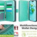 Varikke for iPhone 17 Wallet Case Detachable with RFID Blocking Card Holder for Women, Glitter PU Leather Wrist Strap Strong Magnetic Flip Removable Phone Case Cover for iPhone 17 6.3", Mint Green