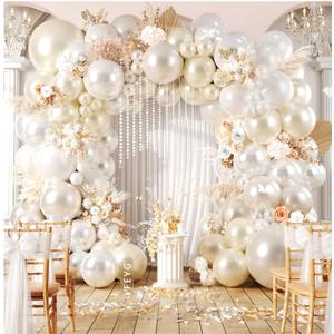 Pearl White Balloon Garland Arch Kit, Double Stuffed Pearl White Cream Ivory Sand White Party Balloons for Wedding Bridal Baby Shower Bachelorette Neutral Anniversary Birthday Party Decorations