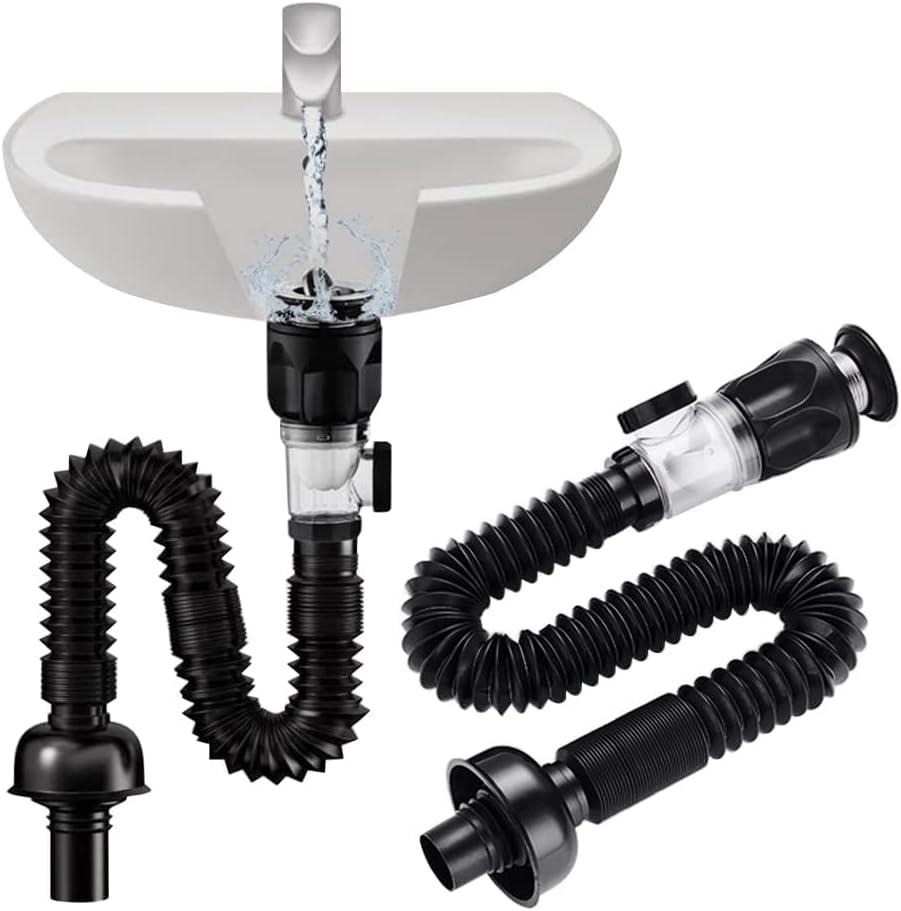 Bathroom Sink Drain Kit with Flexible Expandable P-Trap Sink Drain Pipe Tube Anti-Odor Bathroom Sink Drain Pipe for 1-1/4" and 1-1/2" Drain Hole