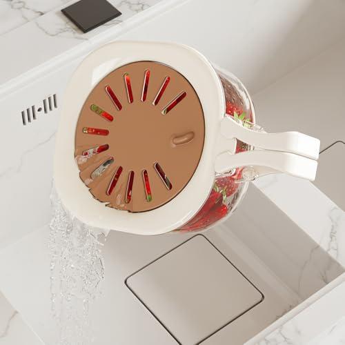 Fruit Vegetable Washing Bowl with Strainer, Multifunctional Produce Washer, Berry Container, Lettuce Keeper for Fridge Refrigerator Organization, Portable Strainers and Colander for Kitchen (Brown)