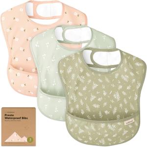 KeaBabies 3-Pack Waterproof Baby Bibs for Eating - Lightweight Toddler Feeding Bibs with Large Food Catcher, Mess Proof, Food-Grade Baby Eating Essentials, Easy to Put On & Clean (Bloom)