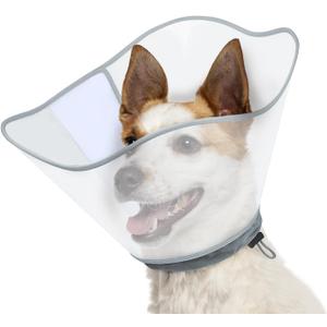 Supet Dog Cone for Dogs After Surgery, Comfortable Dog Cones to Stop Licking, Soft Dog Cone with Protect Neck Fabric, Protective Elizabethan Collar for Medium Small Dogs Transparent S (S (Neck:11.5-12.7 in))
