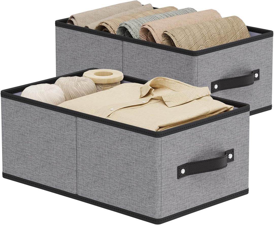 Clothing Storage Bins,16.1  9.8  6.5 inches Closet Bin with Handles, Foldable Cubes, Fabric Containers for Organizing Shelves, Gray, Large, 2 Pack
