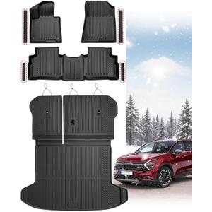 CreekT® for Kia Sportage Floor Mats & Cargo Liner with Back Seat Cover Protector & Door Sill Guards Covers 2023 2024 2025 2026 (Not Hybrid) All Weather Waterproof TPE Rubber Floor Mats
