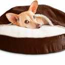 Furhaven 26" Round Orthopedic Dog Bed for Medium/Small Dogs w/ Removable Washable Cover, For Dogs Up to 30 lbs - Sherpa & Suede Snuggery - Espresso, 26-inch