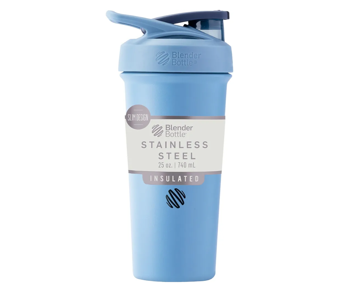 BlenderBottle Sport Sleek Insulated Stainless Steel Shaker Bottle with Wire Whisk, 25-Ounce, Dusty Blue – Protein Shakes & Hydration for Athletes & Fitness Enthusiasts, Easy Mixing, Slim Easy to Hold, Keeps Drinks Cold, Lockable Lid
Sleek, Insulated,