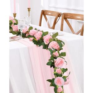 Elyum 4 Pcs Flower Garland, 26.4 Ft Pink Floral Garland Fake Flowers for Home Wedding Party Wall Garden Room Outdoor Decor