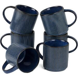 famiware Coffee Mug Set for 6, Star 12 oz Catering Mugs Cup Set with Handle for Coffee, Tea, Cocoa, Milk - Ceramic Stoneware Drinkware Set, Nebulas Blue