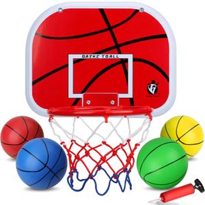 Mini Basketball Hoop Set for Kids Adults, Indoor Play Wall Mount Basketball Hoop for Door with 4 Small Replacement Toddler Basketballs, ABS Backboard Metal Rim Goal Sport Gifts for Pool Game Fun