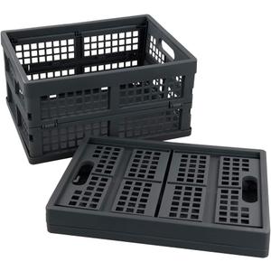 Ggbin 16 Liter Folding Plastic Containers, Grey Plastic Crate, 2 Packs