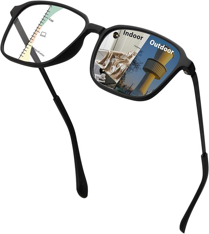 UXAOSVME Multi focus Progressive Reading Glasses Men Blue Light Blocking Multifocal Computer Readers Photochromic Sunglasses