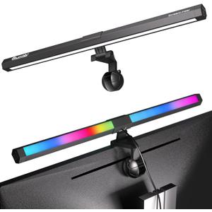 Quntis Monitor Light RGB Backlight, Eye-Care Computer Lights Bar Gaming Office Desk Lamp, 15 Modes Backlight, 3 Color Temperature & Brightness Dimmable Front Light, Ra95 Screen No Glare Monitor Lamp