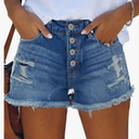 OLUCKY Women's Casual Summer Denim Shorts Mid Waisted Stretchy Ripped Jean Shorts with Pockets Medium, Blue 