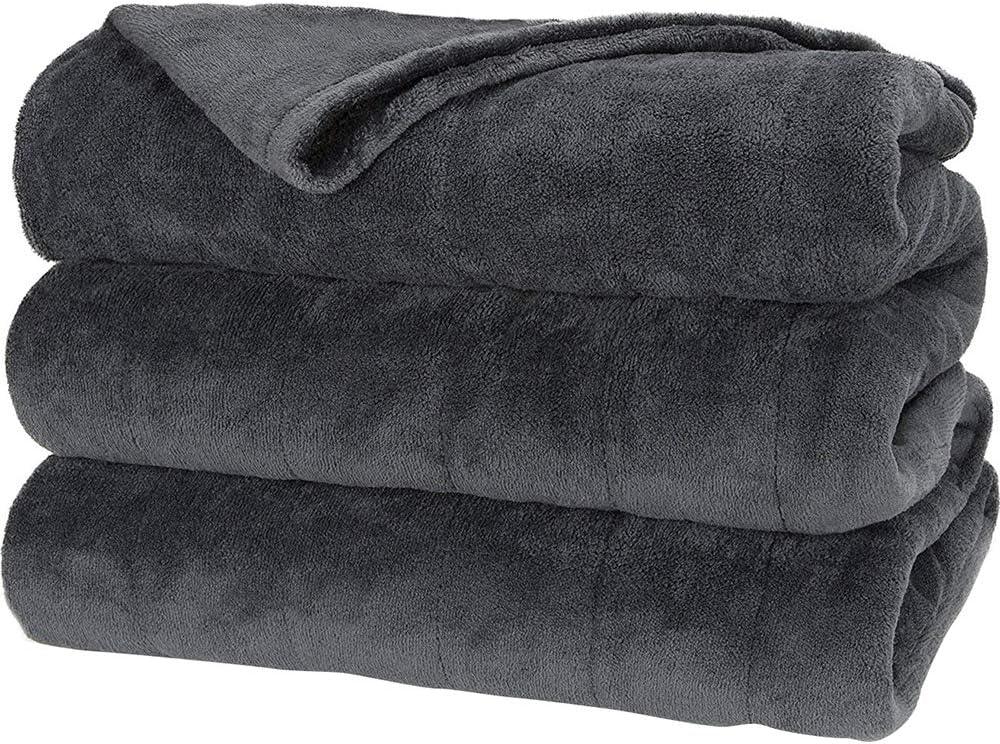 Sunbeam Heated Blanket | Microplush, 10 Heat Settings, Slate, King - BSM9KKS-R825-16A00 