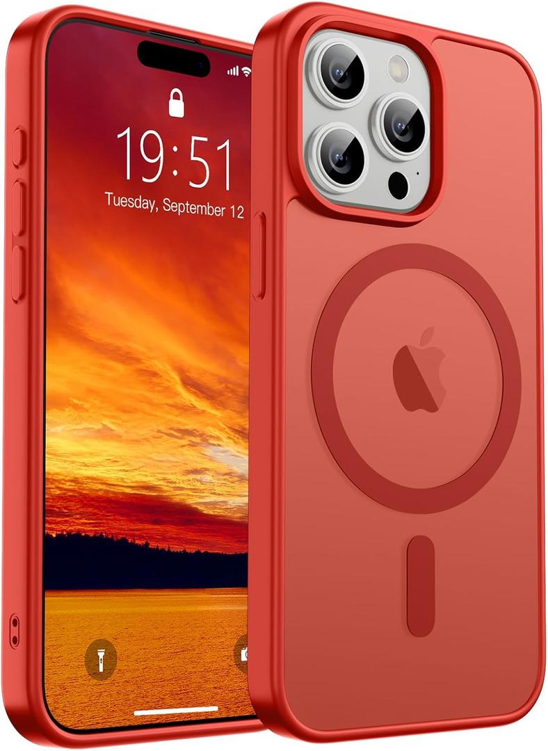 SUPFINE Magnetic for iPhone 15 Pro Max Case (Compatible with MagSafe) (Military Grade Drop Protection) Slim Translucent Matte Shockproof with Anti-Fingerprint Phone Case,Red