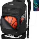 Basketball Backpack Bag Large Sports Bag with Separate Ball holder & Shoes compartment, Best for Basketball, Soccer,Volleyball,Gym (Black)