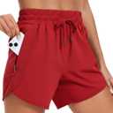 Women's 5"/7" Inseam Athletic Running Shorts with Zip Pockets Quick Dry Lightweight Workout Gym Shorts (Red, XL)