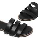 Women's Flat Sandals Dressy Open Toe Round Toe Slide Sandals Comfortable Casual Beach Slip on Slippers for Summer (Black)