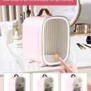 Mini Fridge for Bedroom, 4 Liter/6 Can Skincare Fridge With LED Mirror & Leather Carrying Handle,12v AC/DC Cooler & Warmer Portable Small Refrigerator for Drinks, Makeup, Dorm, Office and Car(Pink)