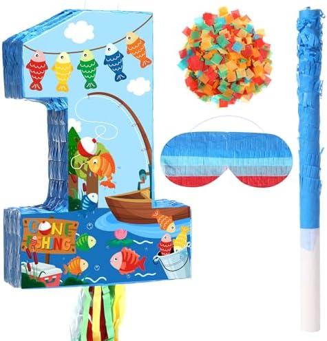 Aoriher Gone Fishing Piñata Ofishally One Birthday Game Set Summer Fishman Piñata Little Fisherman 1st Decoration with Bat Stick for Girl Boy Birthday Gone Fishing Theme Party Supplies Game Decoration Aoriher Gone Fishing Piñata Ofishally One Birthday Game Set Summer Fishman Piñata Little Fisherman 1st Decoration with Bat Stick for Girl Boy Birthday Gone Fishing Theme Party Supplies Game Decoration