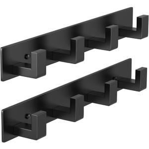 PMMASTO Coat Rack Wall Mount, Coat Hooks Wall Hooks for Hanging, Stainless Steel Coat Hanger Towel Hooks for Bathrooms, Coat Rack Hat Rack (Black 4 Hooks, 2 Pack)
